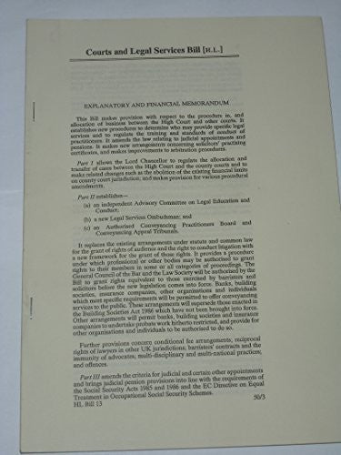 Courts And Legal Services Bill - Explanatory And Financial Memorandum