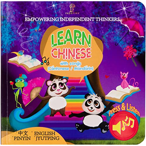 Indyfink Learn Chinese Cantonese Mandarin Pinyin Jyutping Interactive Bilingual Song Board Book for Babies Toddlers Children Kids and Adults