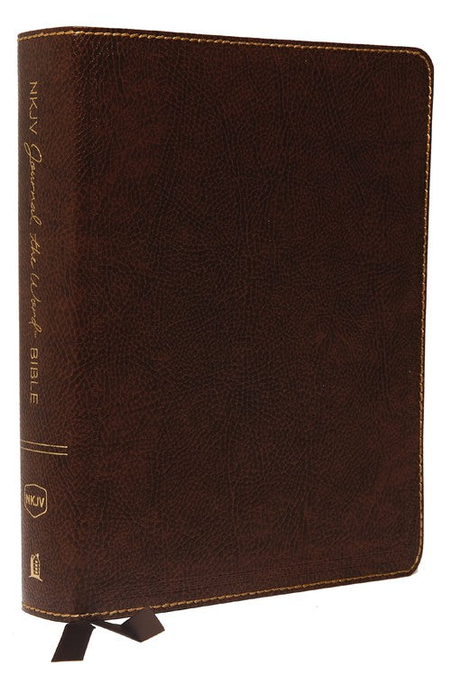 NKJV, Journal the Word Bible, Large Print: Reflect, Journal or Create Art Next to Your Favorite Verses (Bonded Leather, Brown, Red Letter)