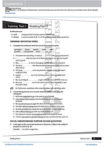 B1 Preliminary for Schools Trainer 1 for the Revised 2020 Exam Six Practice Tests with Answers and Teacher's Notes with Downloadable Audio