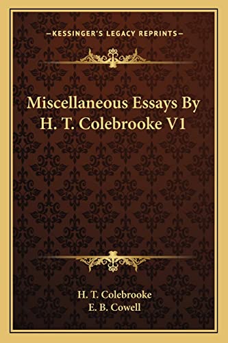 Miscellaneous Essays By H. T. Colebrooke V1