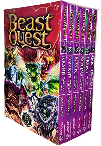Beast Quest Series 5 The Shade of Death 6 Books (Krabb Master of the Sea, Hawkite Arrow of the Air, Rokk The Walking Mountain, Koldo The Arctic Warrior, Trema The Earth Lord and Amictus The Bug Queen)