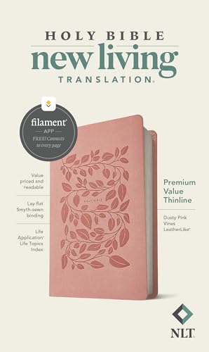 NLT Premium Value Thinline Bible, Filament-Enabled Edition (Leatherlike, Dusty Pink Vines)