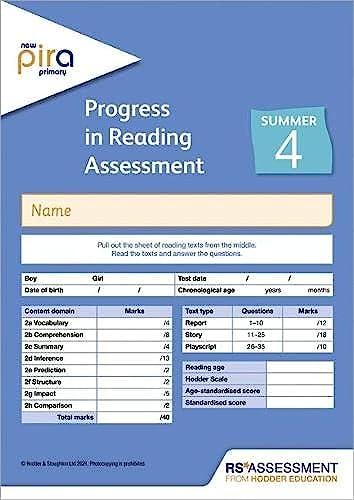 New PiRA Test 4, Summer PK10 (Progress in Reading Assessment)