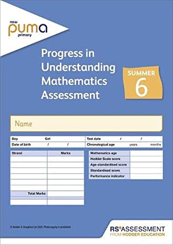 New PUMA Test 6, Summer PK10 (Progress in Understanding Mathematics Assessment)