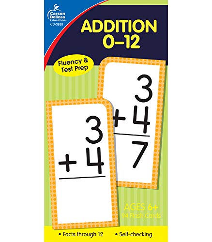 Carson Dellosa Addition 0-12 Flash Cards, Ages 6-8, white, 15.75 x 8.38 x 4.83, CD-3928