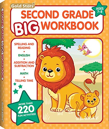 Second Grade Big Workbook Ages All Subjects including Activities Spelling and Reading English Addition and Subtraction Math Telling Time Gold Stars Series