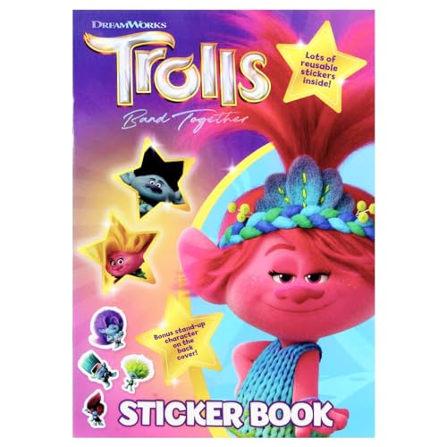 DreamWorks Trolls Band Together Sticker Book with Bouns Stand Up Character On The Back Cover |Reusable Stickers |Educational Fun & Bonding Time for Kids,|Perfect for Travel, Birthday Gifts for Kids