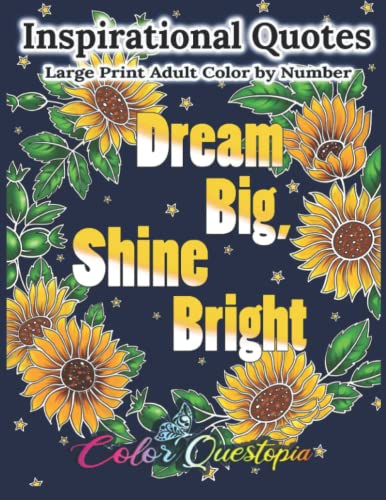 Inspirational Quotes Large Print Adult Color by Number - Dream Big, Shine Bright