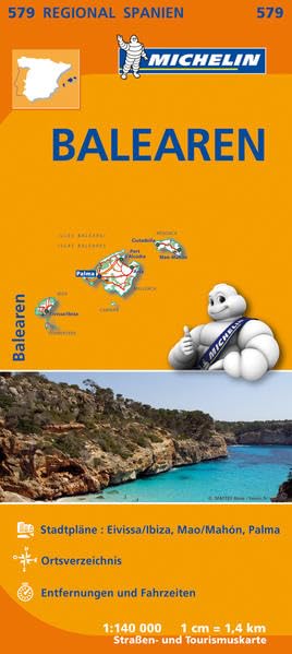 Michelin Regionalkarte Mallorca / Ibiza / Menorca 1 : 140 000: Stadtpläne: Eivissa/Ibiza, Palma de Malloca. Ortsverzeichnis. Entfernungen und Fahrzeiten