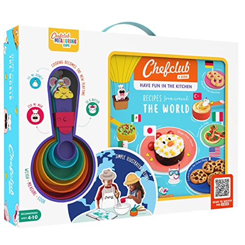 Chefclub Kids - Pack "Recipes Around the World" - Recipe Book and Chefclub Measuring Cups - Children Cookbook