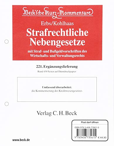 Strafrechtliche Nebengesetze 221. Ergänzungslieferung