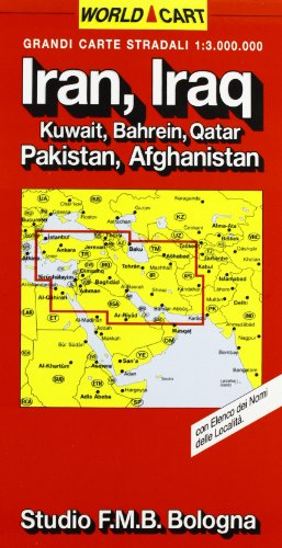 Iran, Iraq, Pakistan. Carta stradale 1:3.000.000