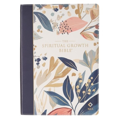 Nlt, the Spiritual Growth Bible (Faux Leather, Navy with Leaves)