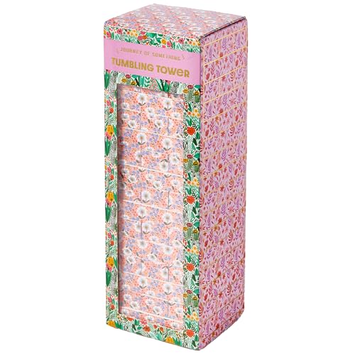 Floral Tumbling Tower Game Stylish Wooden Stacking Game for Family Party Fun