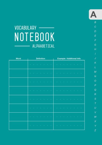 Vocabulary Notebook Alphabetical A Medium Notebook Columns with AZ Tabs Printed Smart Design Teal