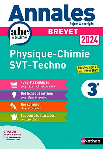 Annales Brevet Physique Chimie - SVT - Techno 2024 - Corrigé