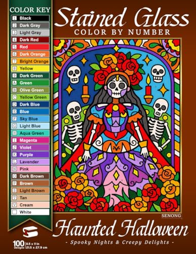 Haunted Halloween Stained Glass Mosaic Color by Number : Spooky Nights and Creepy Delights