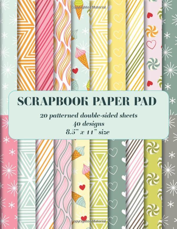 Scrapbook Paper Pad : 20 Patterned Double Sided Sheets. 8. 5 X 11