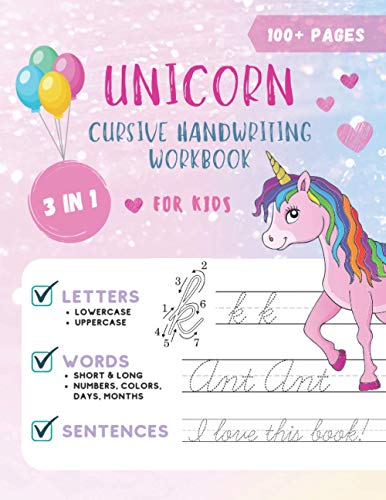 Unicorn Cursive Handwriting Workbook for Kids