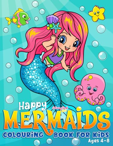 Happy Mermaids: Colouring Book For Kids Ages 4-8 (UK Edition)
