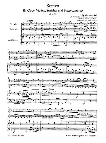 EDITION BREITKOPF BACH J.S. - CONCERTO RE MINEUR BWV 1060 VIOLON, HAUTBOIS, PIANO