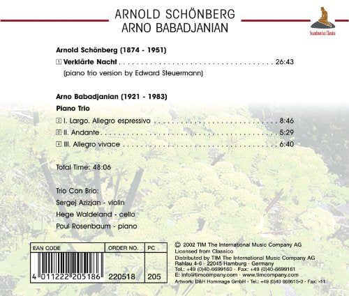 Arnold Schönberg, Arno Babadjanian Verklärte Nacht - Piano Trio Trio Con Brio