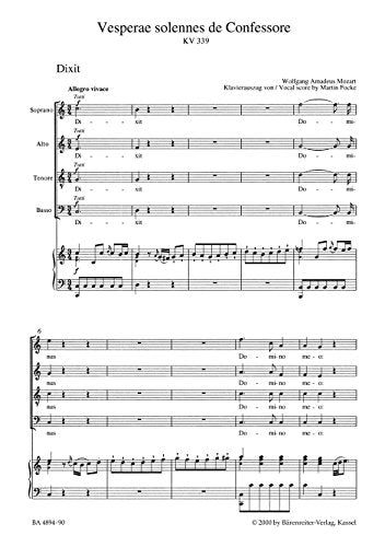 Vesperae solennes de Confessore K.339 ""Solemn Vespers"" (Vocal Score)