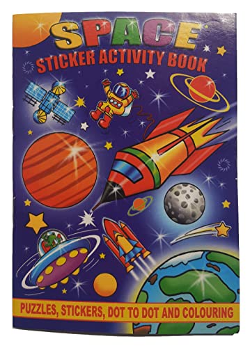 WFGraham Pack of 12 Space Mini Sticker Activity Books A6 Kids Party Bag Fillers including 36 pages each Stickers, Puzzles, Word Search, Crossword, Dot-to-Dot, Maze, Anagram and Colouring Games (3080)