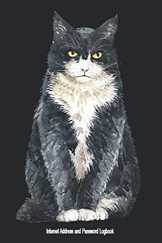 Internet Address and Password Logbook Cat: Password Book Organizer with Alphabetical Tabs, Address Journal, NoteBook, Black and White, Gifts, Size (6 x 9 in)