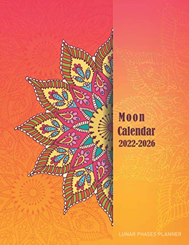 2022-2026 Moon Calendar Lunar Phases Planner : Monthly Moon Rituals Planner UK Based Witchy Wicca Pagan Gothic Witch Lunar Gift Colorful Mandala Cover