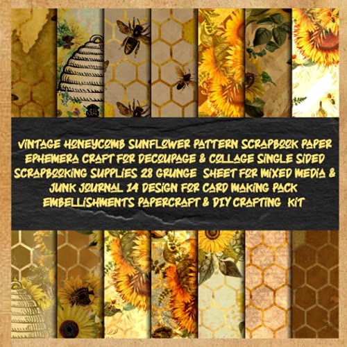 vintage honeycomb sunflower pattern scrapbook paper ephemera craft for decoupage & collage single sided scrapbooking supplies 28 grunge sheet for ... crafting kit (busy bee the wonderfull insect)