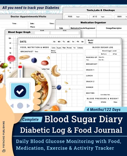 Complete Blood Sugar Diary with Diabetic Log & Food Journal: Daily Blood Glucose Monitoring Before & After Meals with Food, Nutrition, Medication/Insulin, Exercise & Activity Tracker