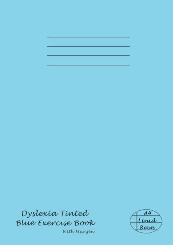 Dyslexia Tinted Exercise Book A4 8mm Lined - Blue: 8 mm (0.8cm) Wide Lined Visual Stress Notebook - Coloured Paper - School Writing Pad Exercise Books ... - 48 Pages A4 With Margin - Blue Cover