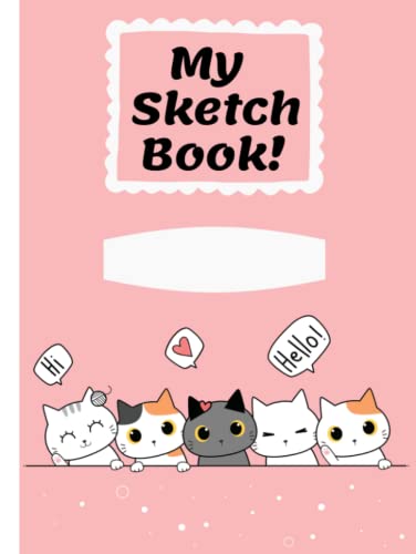 Sketchbook: Kawaii Sketchbook for Kids with Blank Pages for Drawing, Doodling or Sketching - Cute Cat Design
