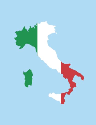 Italy Journal: 8.5 X 11 Ruled Diary, Lined Notebook For Writing, Italy Flag Map On Blue Cover - A Useful Gift For Your Italy Friends