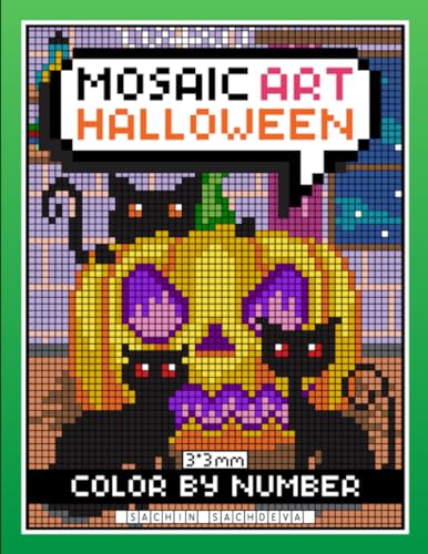 Mosaic Art Color By Number: Halloween Coloring Book for Adults Relaxation and Stress Relief with 3*3 mm sections