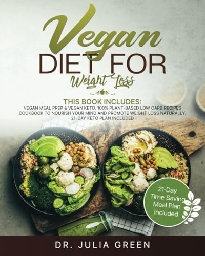 Vegan Diet for Weight Loss: 2 Books in 1: Vegan Meal Prep & Vegan Keto. 100% Plant-Based Low Carb Recipes Cookbook to Nourish Your Mind and Promote Weight Loss Naturally. (21-Day Keto Plan Included)