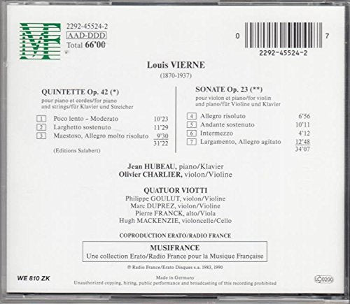 Vierne: Piano Quintet / Violin Sonata