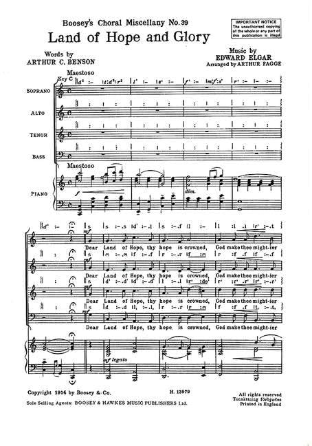 Land of Hope and Glory: No. 39. mixed choir (SATB) and piano. Partition de chœur.