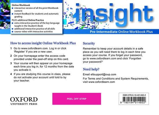insight: Pre-Intermediate: Online Workbook Plus - Card with Access Code