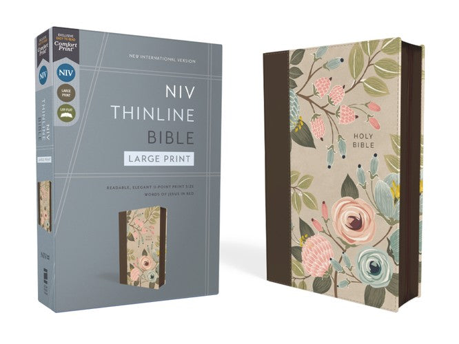 NIV, Thinline Bible, Large Print, Leathersoft, Floral, Zippered, Red ...