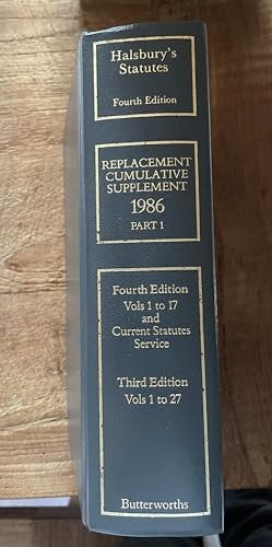 Halsbury's Statutes, 4th Edition, Replacement Cumulative Supplement 1986 Part 1