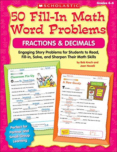 50 Fill-In Math Word Problems: Fractions & Decimals