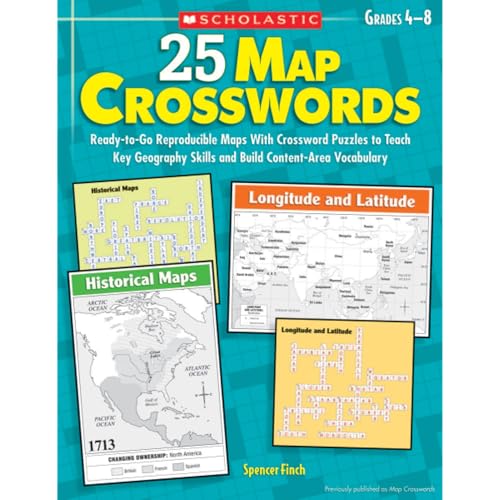 25 Map Crosswords, Grades 4-8