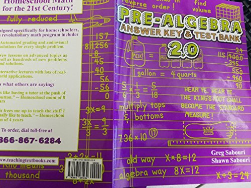 Teaching Text Books PRE Algebra Text And Answer Keys VER. 2.0