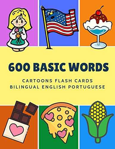 600 Basic Words Cartoons Flash Cards Bilingual English Portuguese