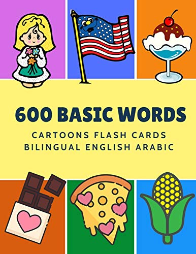 600 Basic Words Cartoons Flash Cards Bilingual English Arabic