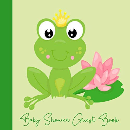 Baby Shower Guest Book Frog Gold Crown Green Theme Welcome Baby Unisex Sign in Guestbook Memory Keepsake with predictions advice for parents wishes gift log address  photo Pregnancy Gifts