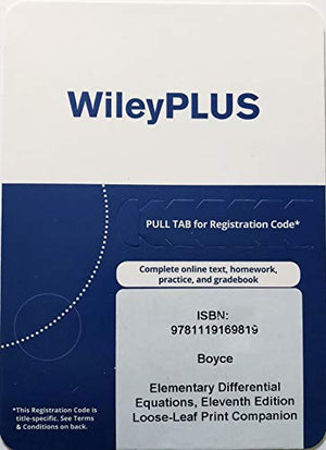 Elementary Differential Equations, Eleventh Edition Wileyplus Card